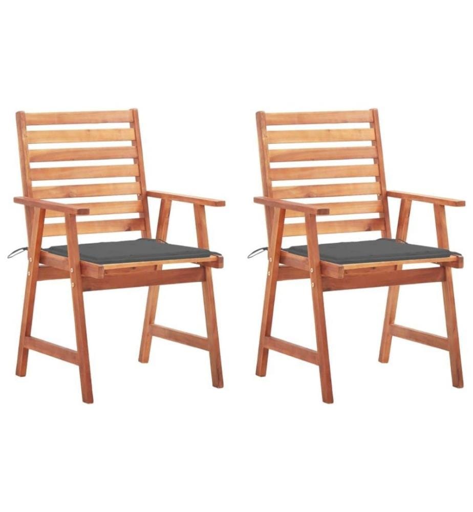 Chaises à dîner d'extérieur 2 pcs avec coussins Acacia massif
