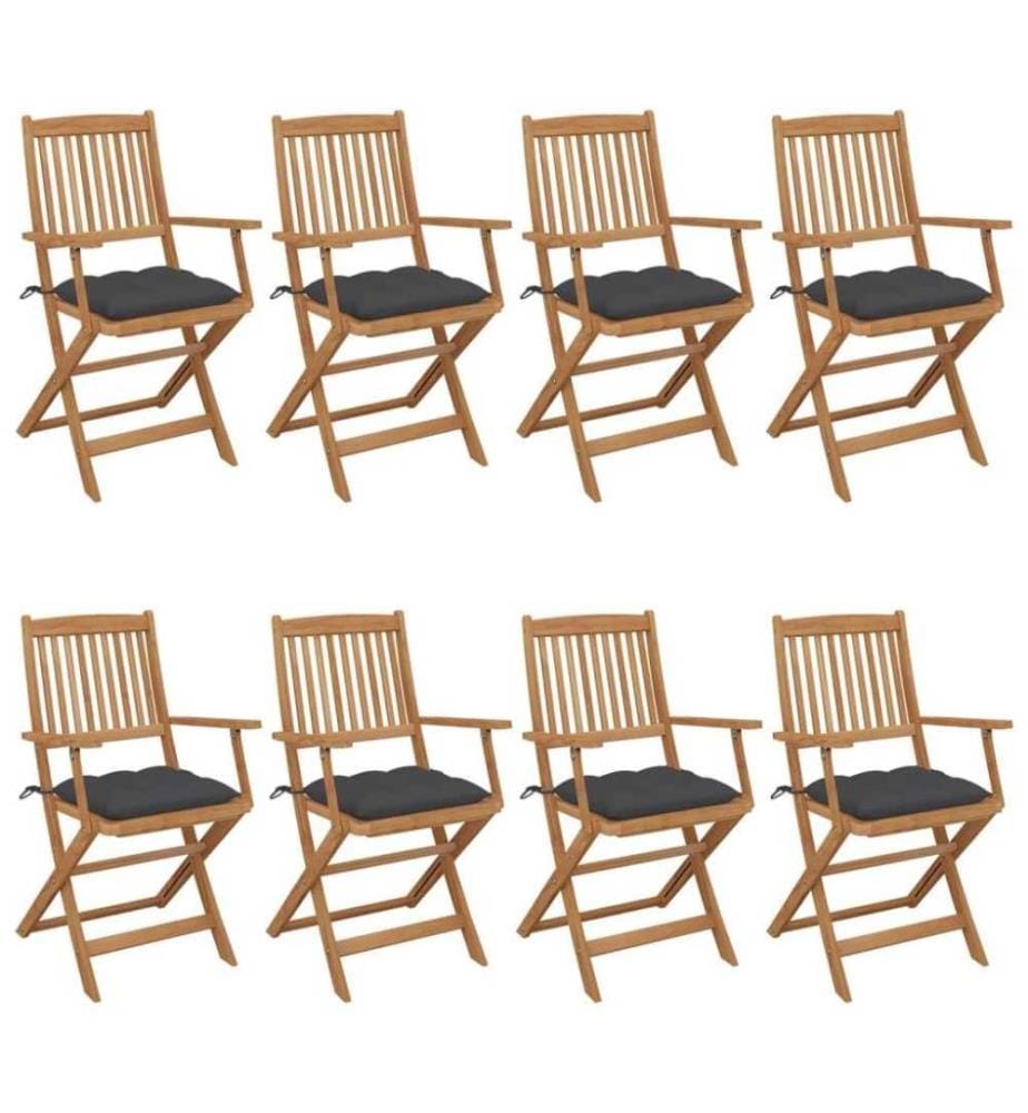 Chaises pliables de jardin 8 pcs avec coussins Bois d'acacia
