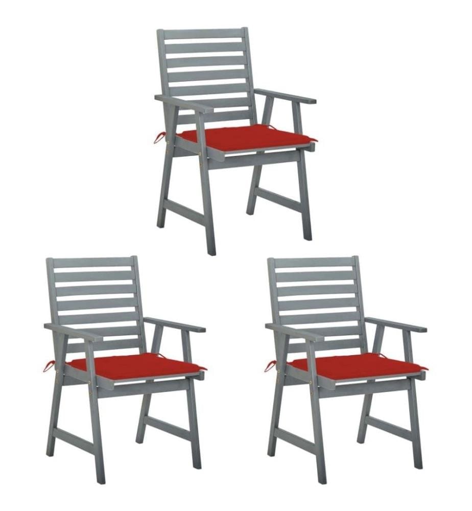 Chaises à dîner d'extérieur 3 pcs avec coussins Acacia massif