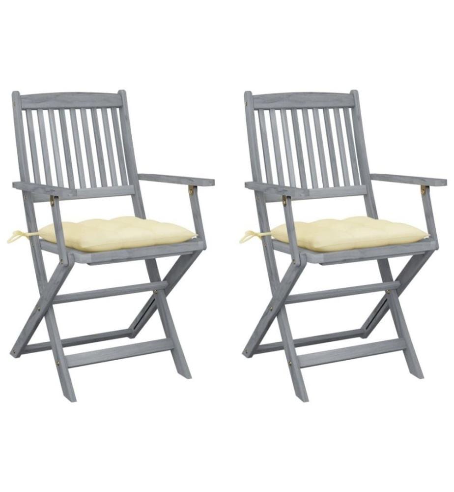 Chaises pliables d'extérieur 2 pcs avec coussins Bois d'acacia