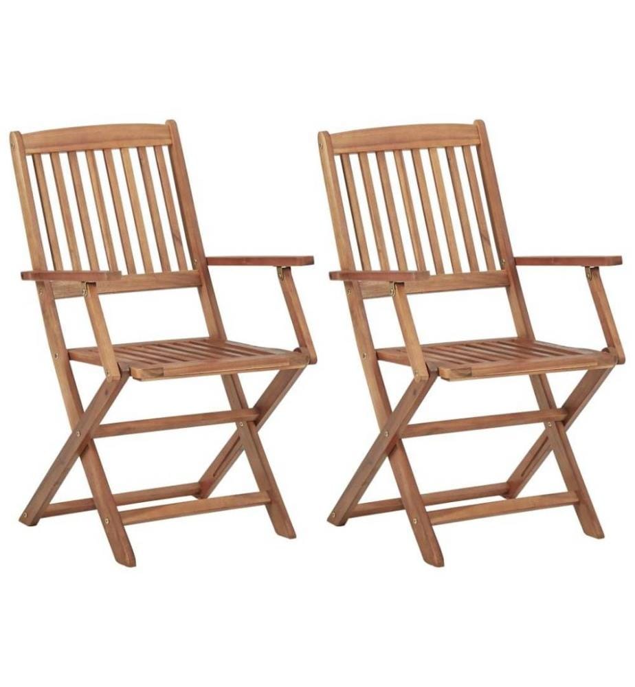 Chaises pliables de jardin 2 pcs avec coussins Bois d'acacia