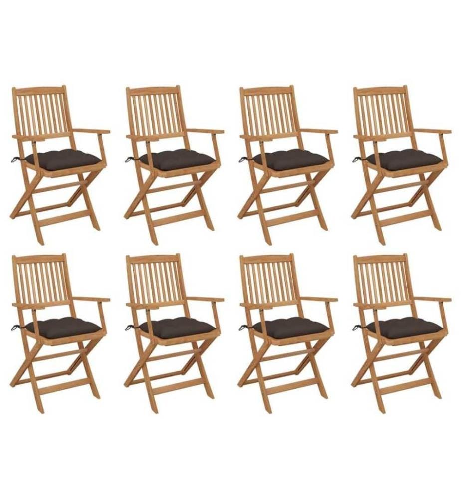 Chaises pliables d'extérieur avec coussins 8 pcs Bois d'acacia