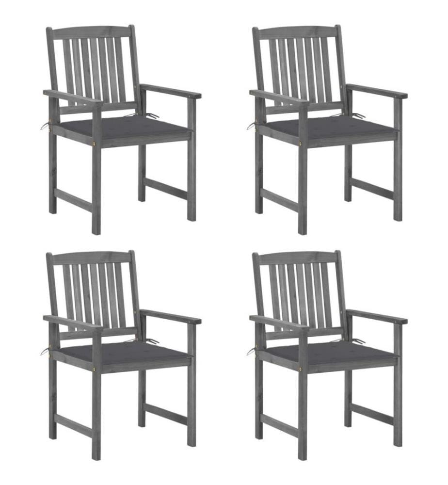 Chaises de jardin avec coussins 4 pcs Gris Bois d'acacia massif