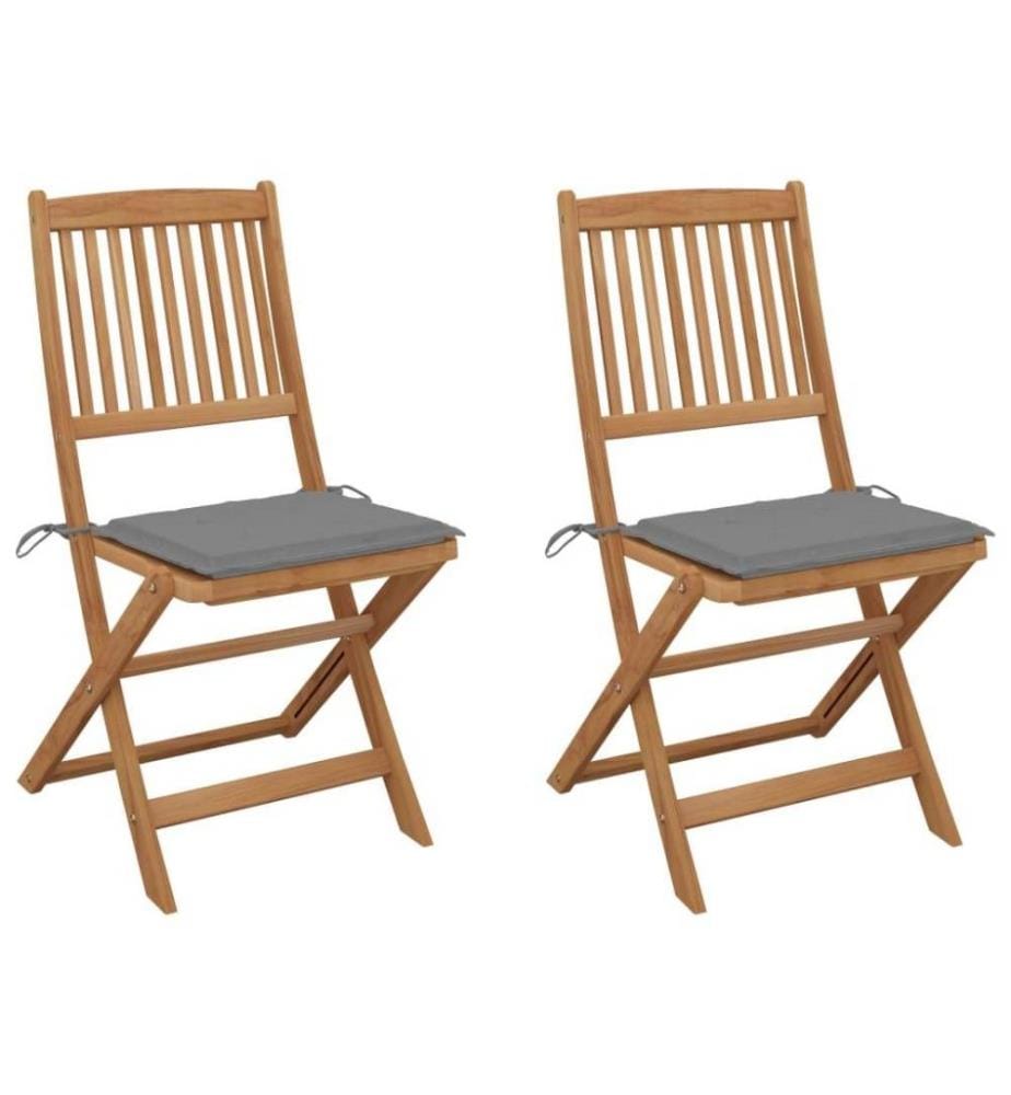 Chaises pliables de jardin 2 pcs avec coussins Bois d'acacia