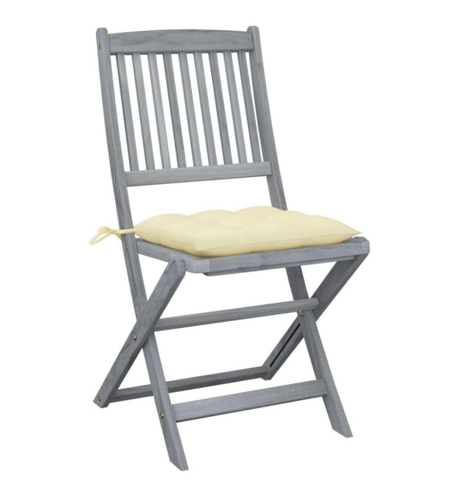Chaises pliables d'extérieur 2 pcs avec coussins Bois d'acacia