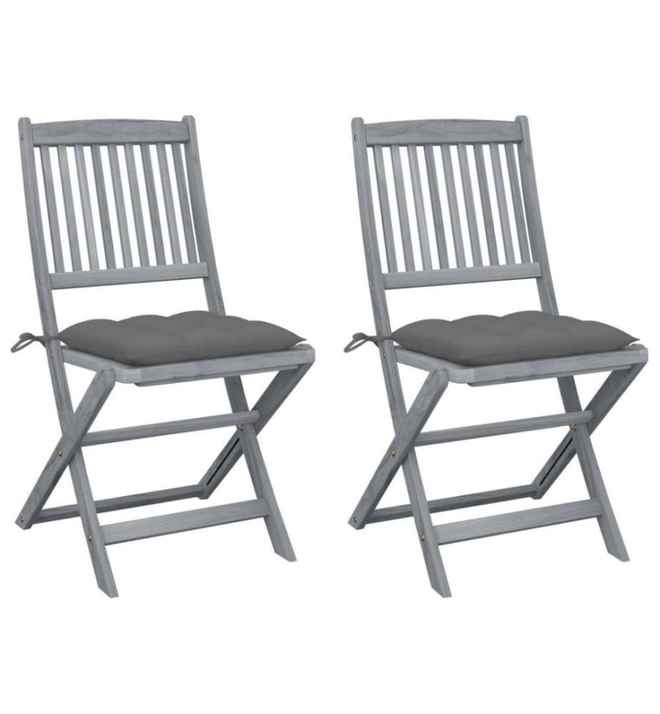 Chaises pliables d'extérieur 2 pcs avec coussins Bois d'acacia