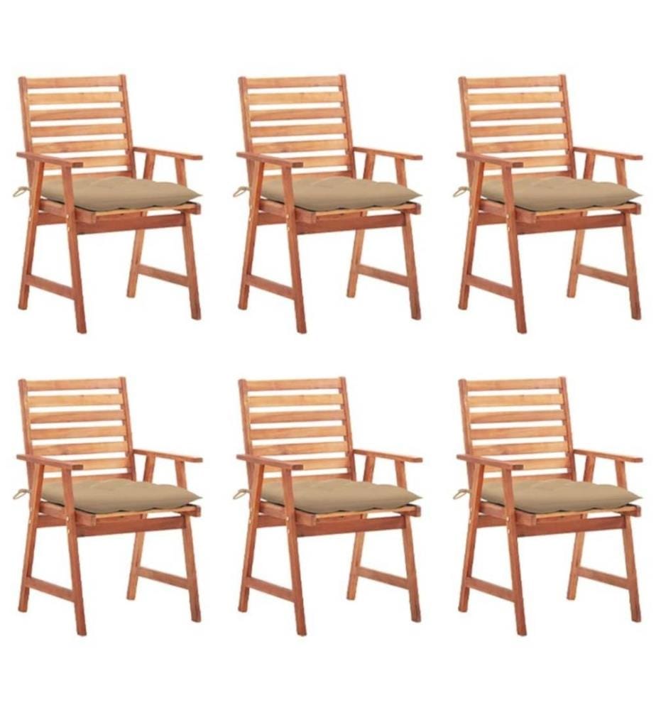 Chaises à dîner d'extérieur 6 pcs avec coussins Acacia massif