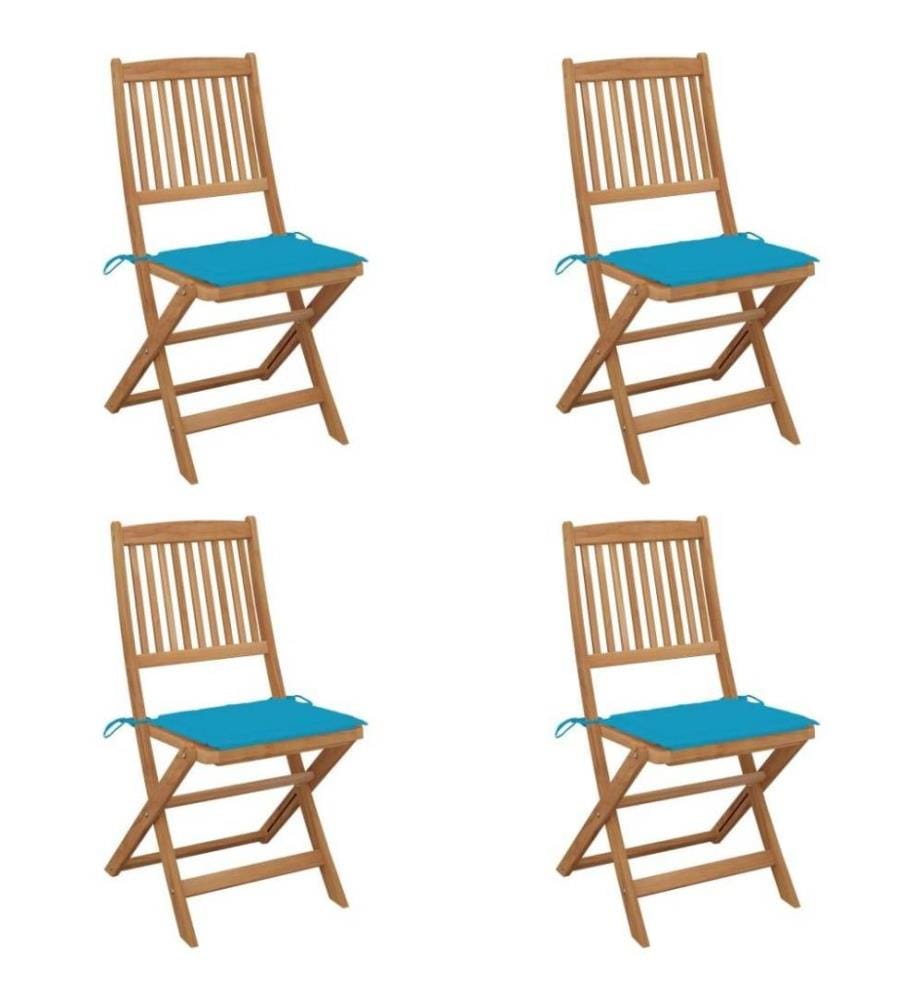 Chaises pliables de jardin 4 pcs avec coussins Bois d'acacia