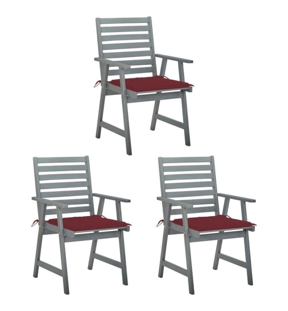 Chaises à dîner d'extérieur 3 pcs avec coussins Acacia massif