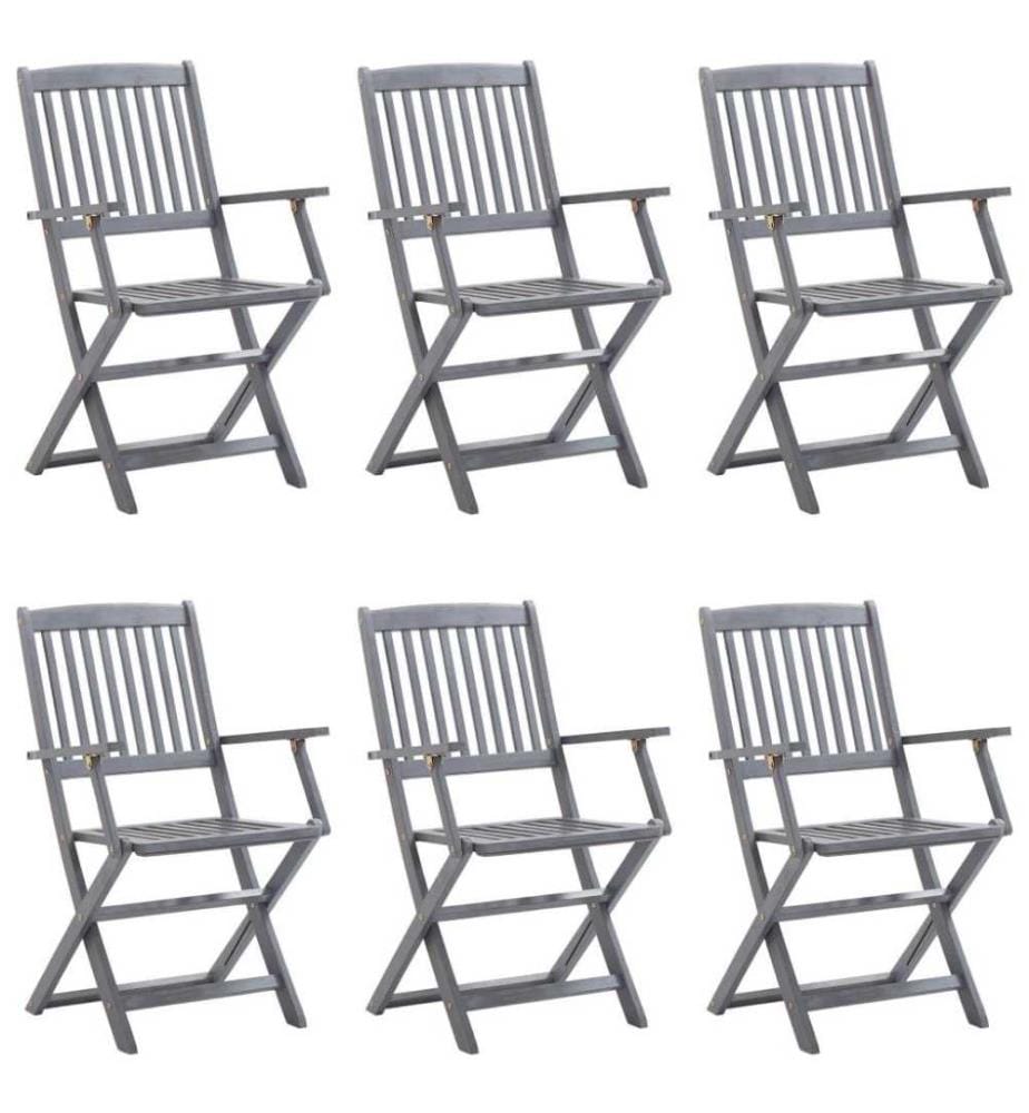 Chaises pliables d'extérieur 6 pcs avec coussins Bois d'acacia