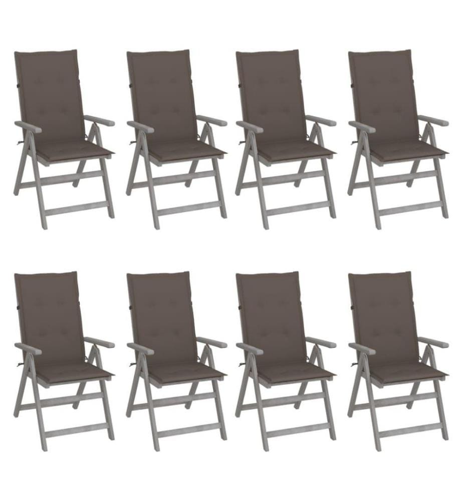 Chaises inclinables de jardin avec coussins 8 pcs Gris Acacia