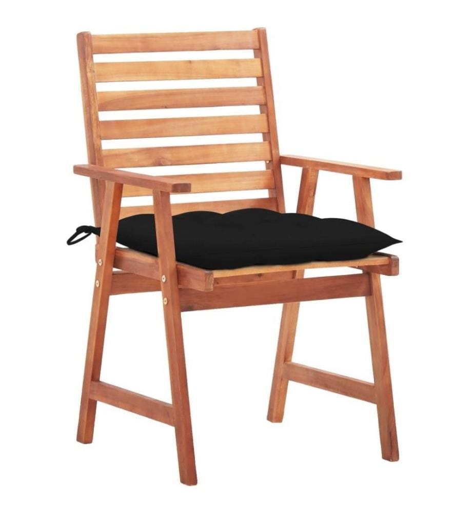 Chaises à dîner d'extérieur 3 pcs avec coussins Acacia massif