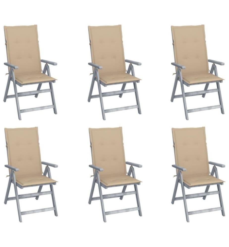 Chaises inclinables de jardin 6 pcs avec coussins Bois d'acacia