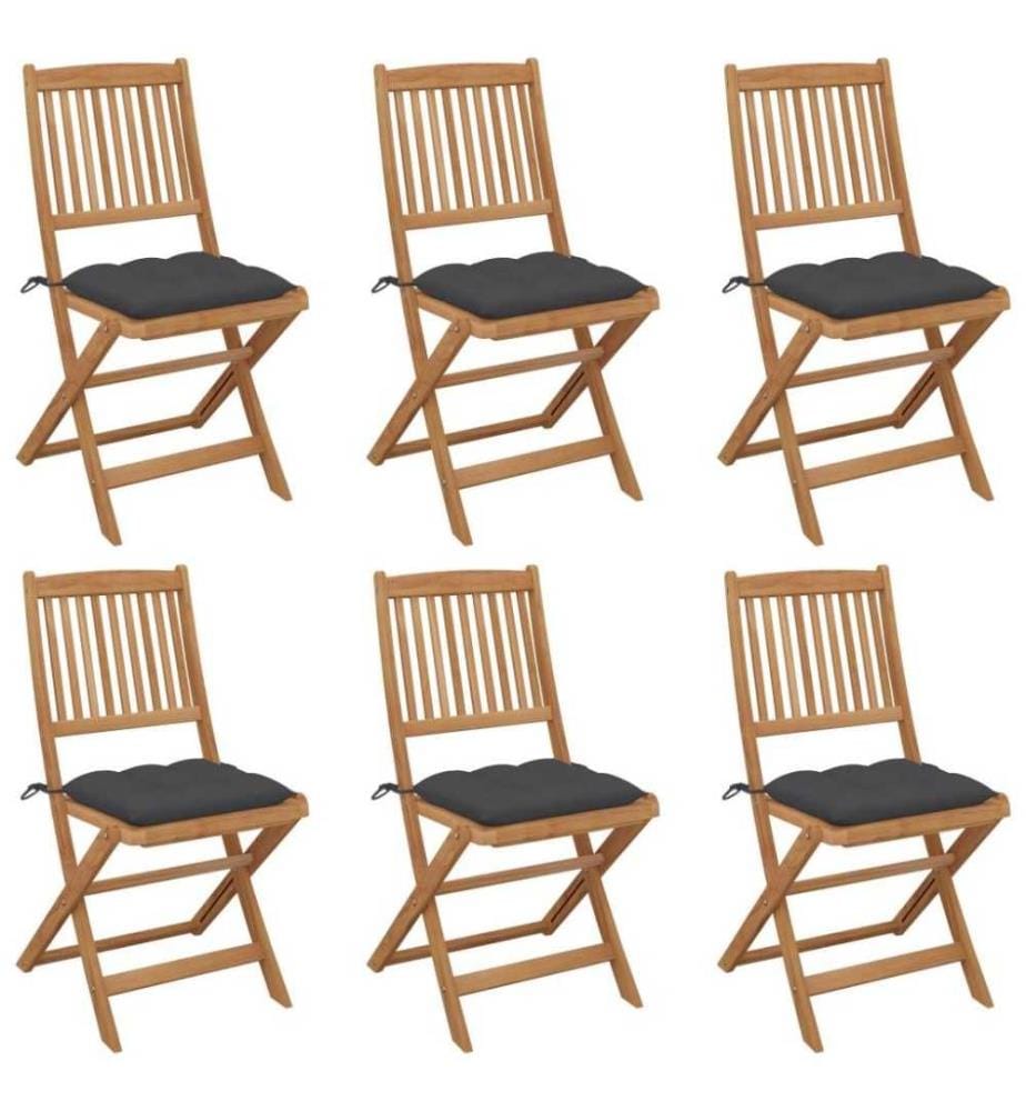 Chaises pliables de jardin 6 pcs avec coussins Bois d'acacia