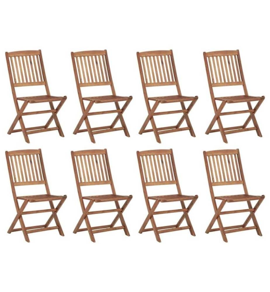 Chaises pliables d'extérieur avec coussins 8 pcs Bois d'acacia