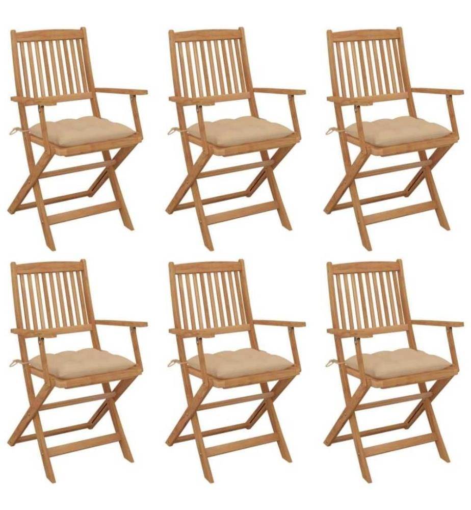 Chaises pliables de jardin 6 pcs avec coussins Bois d'acacia