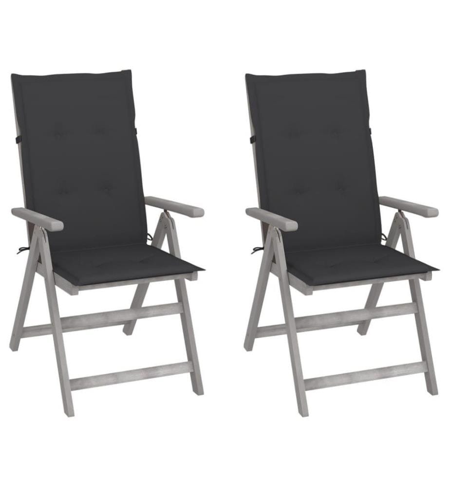 Chaises inclinables de jardin 2 pcs avec coussins Bois d'acacia
