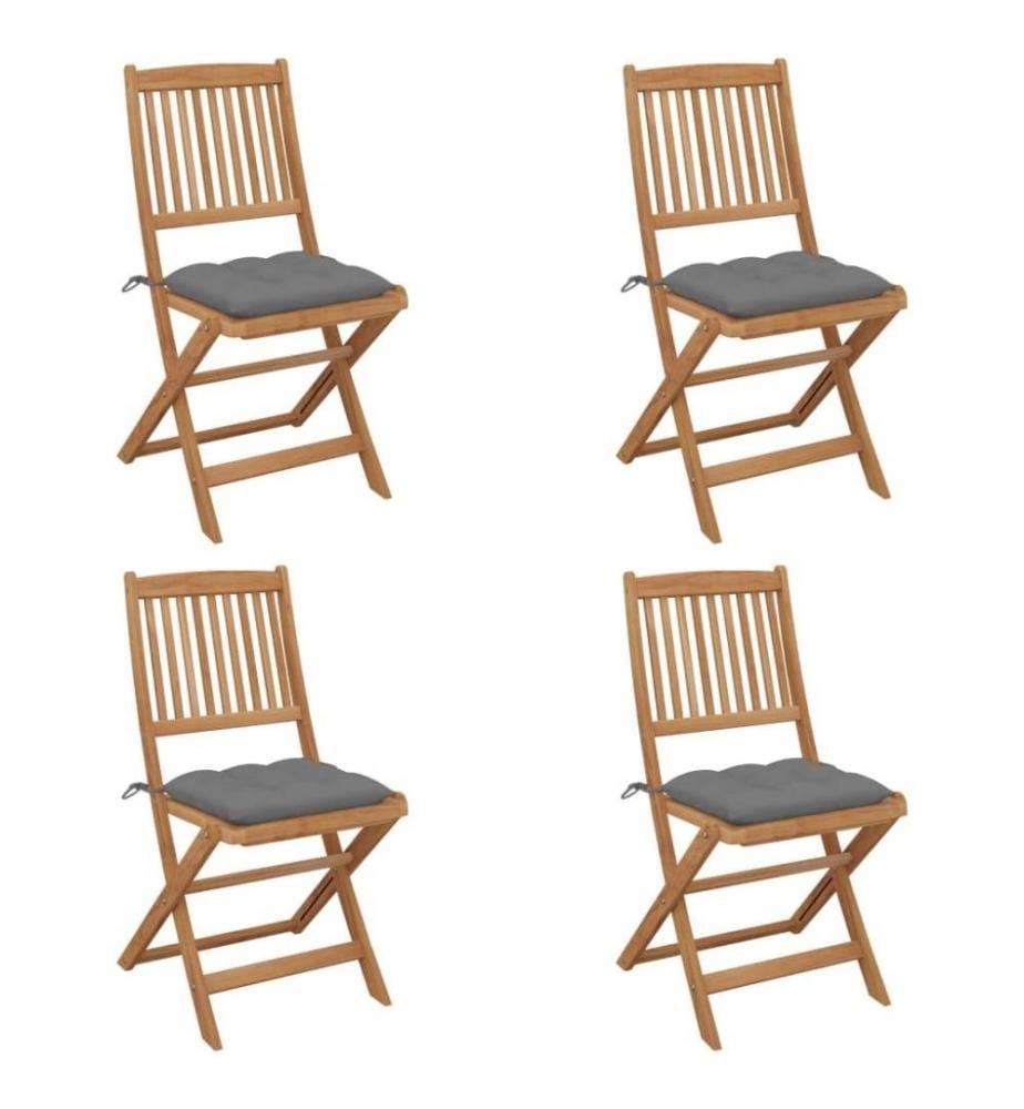 Chaises pliables de jardin 4 pcs avec coussins Bois d'acacia