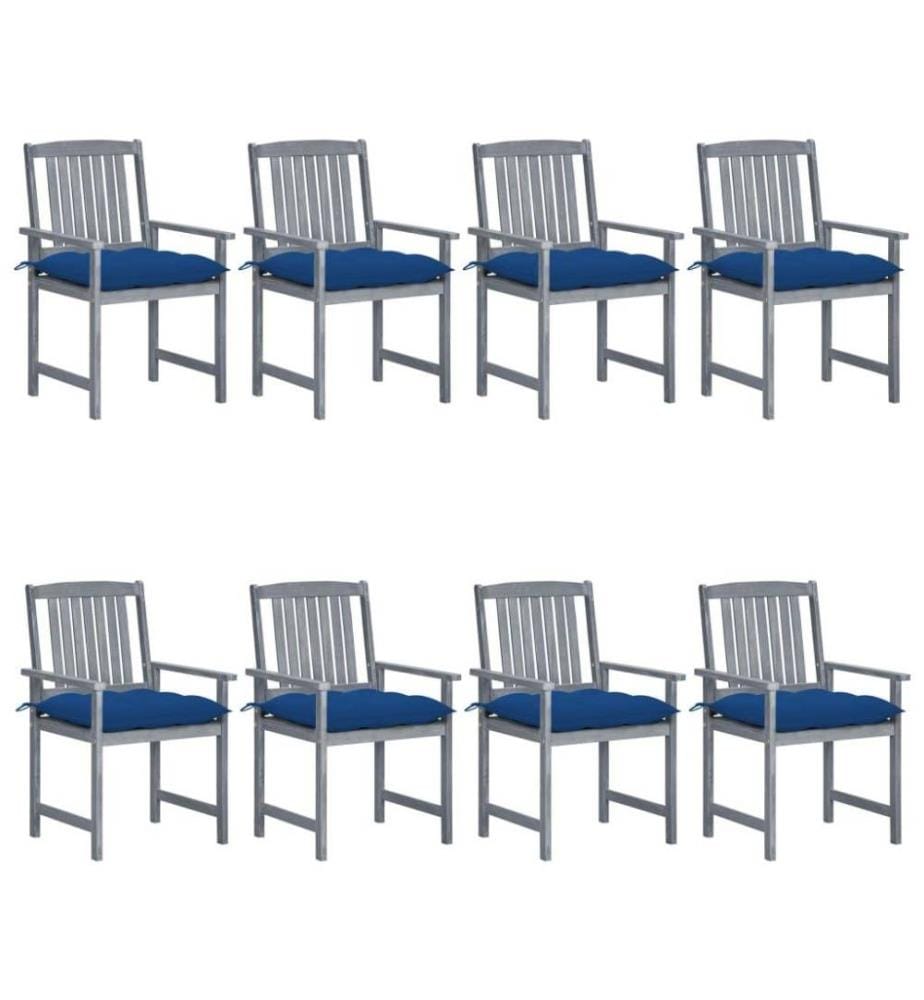Chaises de jardin avec coussins 8 pcs Bois d'acacia solide Gris