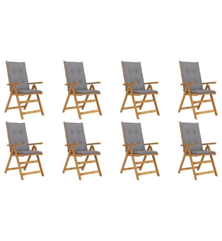 Chaises pliables de jardin avec coussins 8 pcs Bois d'acacia