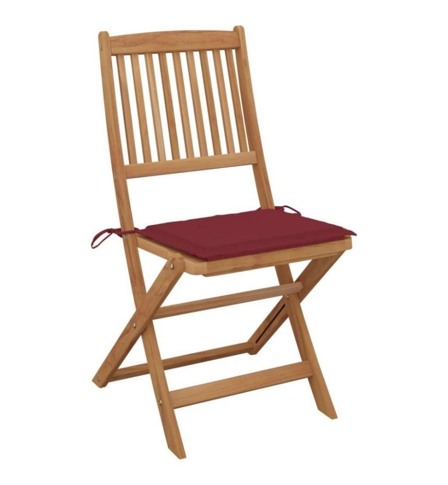 Chaises pliables de jardin 2 pcs avec coussins Bois d'acacia