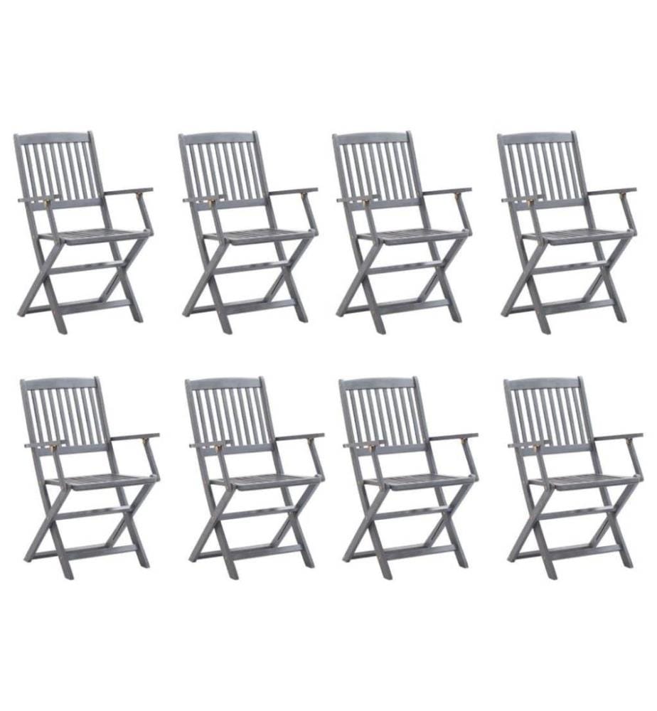 Chaises pliables d'extérieur 8 pcs avec coussins Bois d'acacia