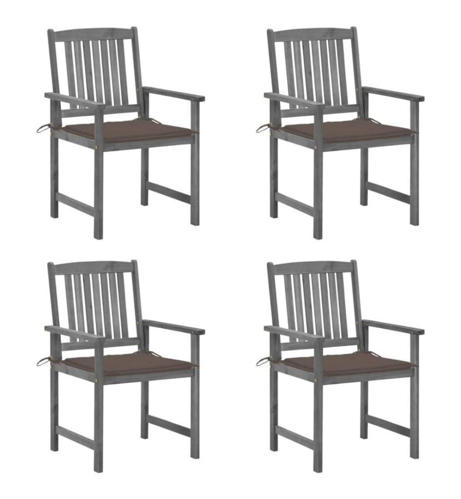 Chaises de jardin avec coussins 4 pcs Gris Bois d'acacia massif