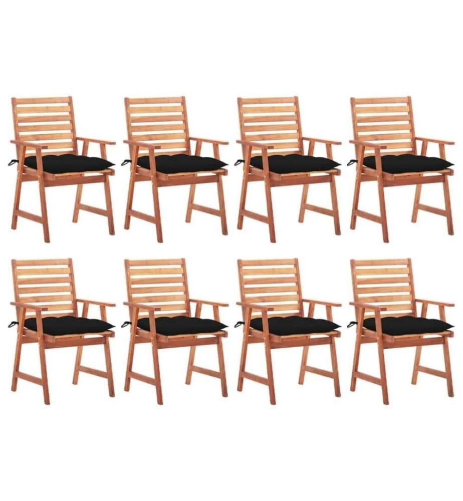 Chaises à dîner d'extérieur 8 pcs avec coussins Acacia massif