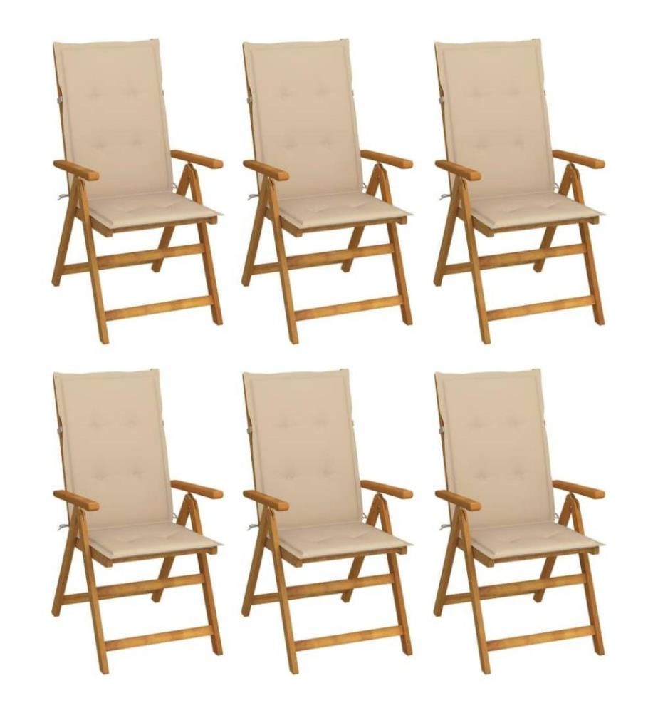 Chaises pliables de jardin 6 pcs avec coussins Bois d'acacia