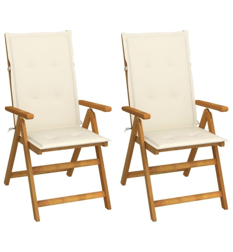 Chaises inclinables de jardin 2 pcs avec coussins Bois d'acacia