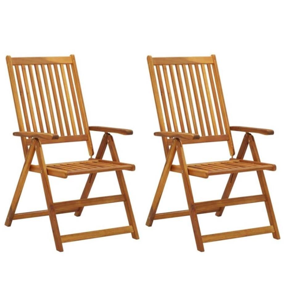 Chaises inclinables de jardin 2 pcs avec coussins Bois d'acacia