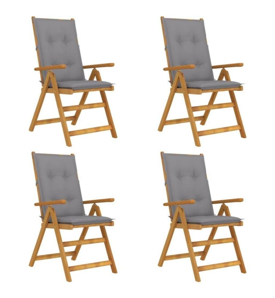Chaises inclinables de jardin 4 pcs avec coussins Bois d'acacia
