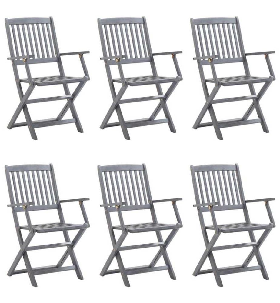 Chaises pliables d'extérieur 6 pcs avec coussins Bois d'acacia