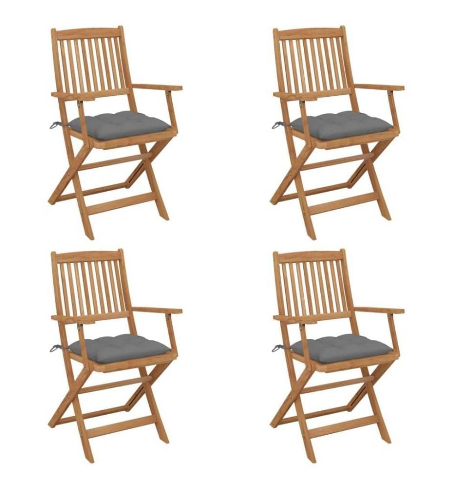Chaises pliables de jardin 4 pcs avec coussins Bois d'acacia