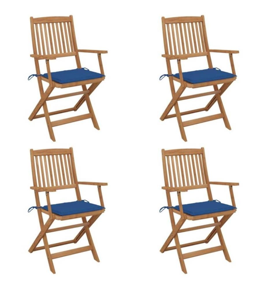 Chaises pliables de jardin 4 pcs avec coussins Bois d'acacia