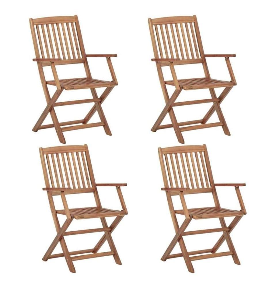 Chaises pliables de jardin 4 pcs avec coussins Bois d'acacia