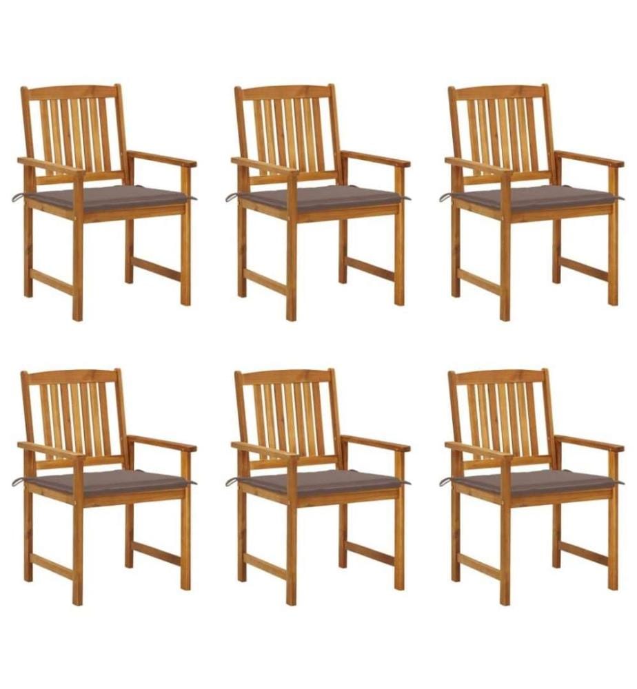 Chaises de jardin avec coussins 6 pcs Bois d'acacia massif