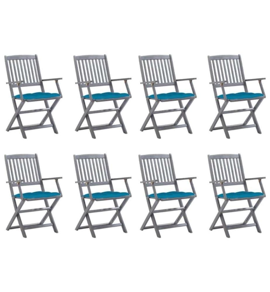 Chaises pliables d'extérieur 8 pcs avec coussins Bois d'acacia