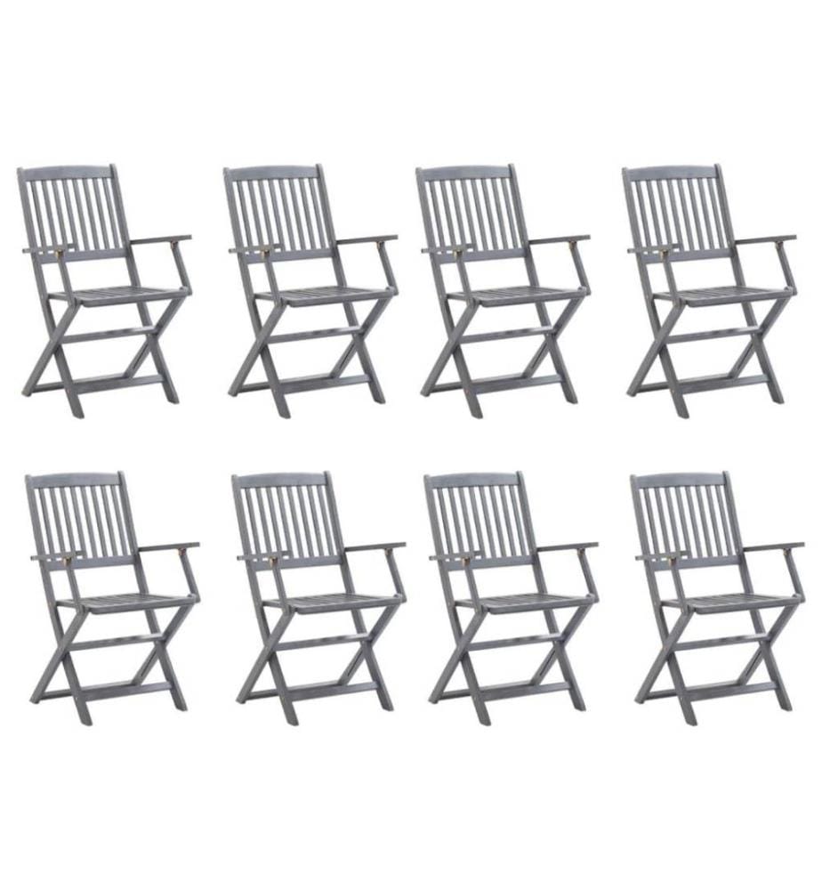 Chaises pliables d'extérieur 8 pcs avec coussins Bois d'acacia