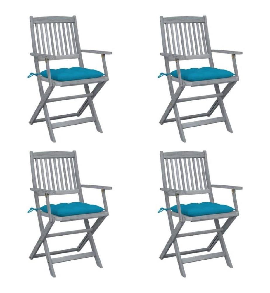 Chaises pliables d'extérieur 4 pcs avec coussins Bois d'acacia