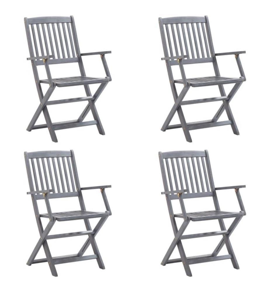 Chaises pliables d'extérieur 4 pcs avec coussins Bois d'acacia
