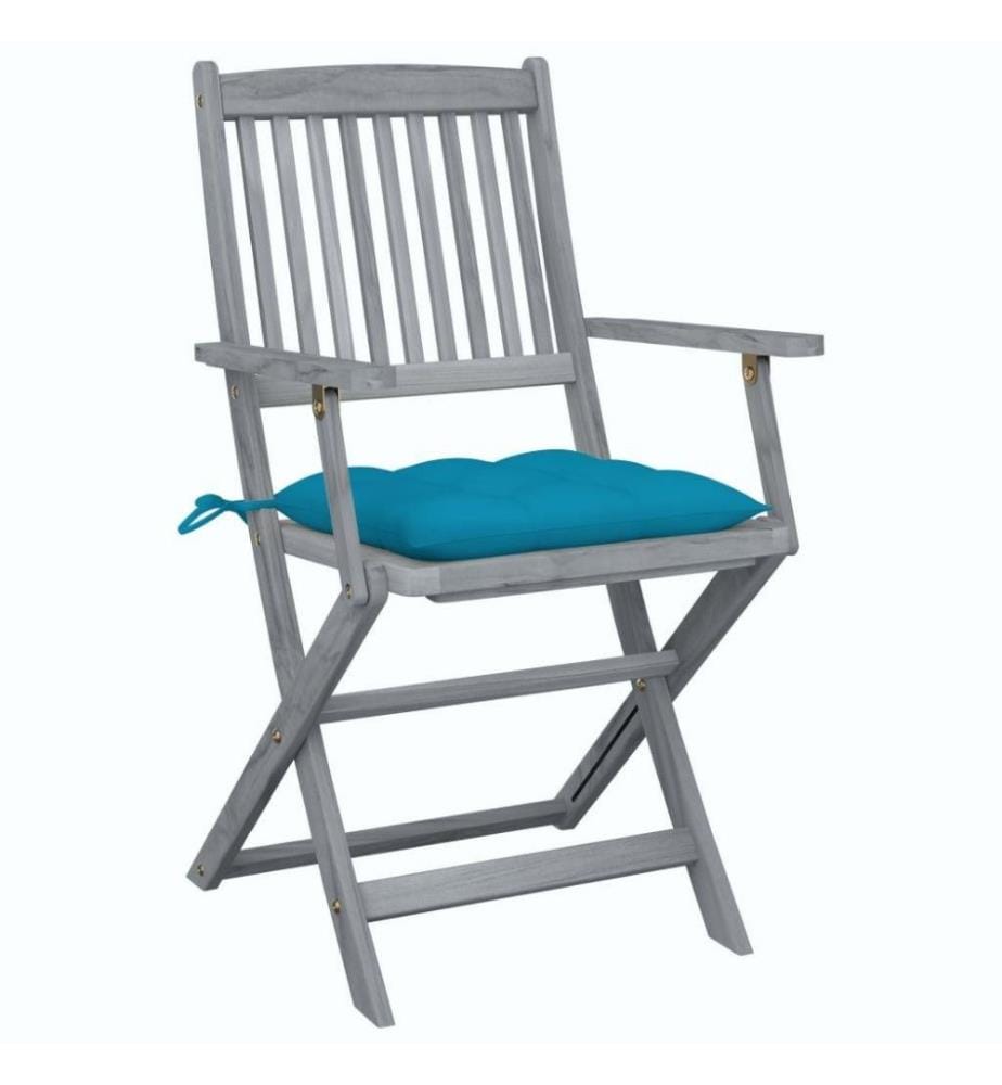 Chaises pliables d'extérieur 4 pcs avec coussins Bois d'acacia