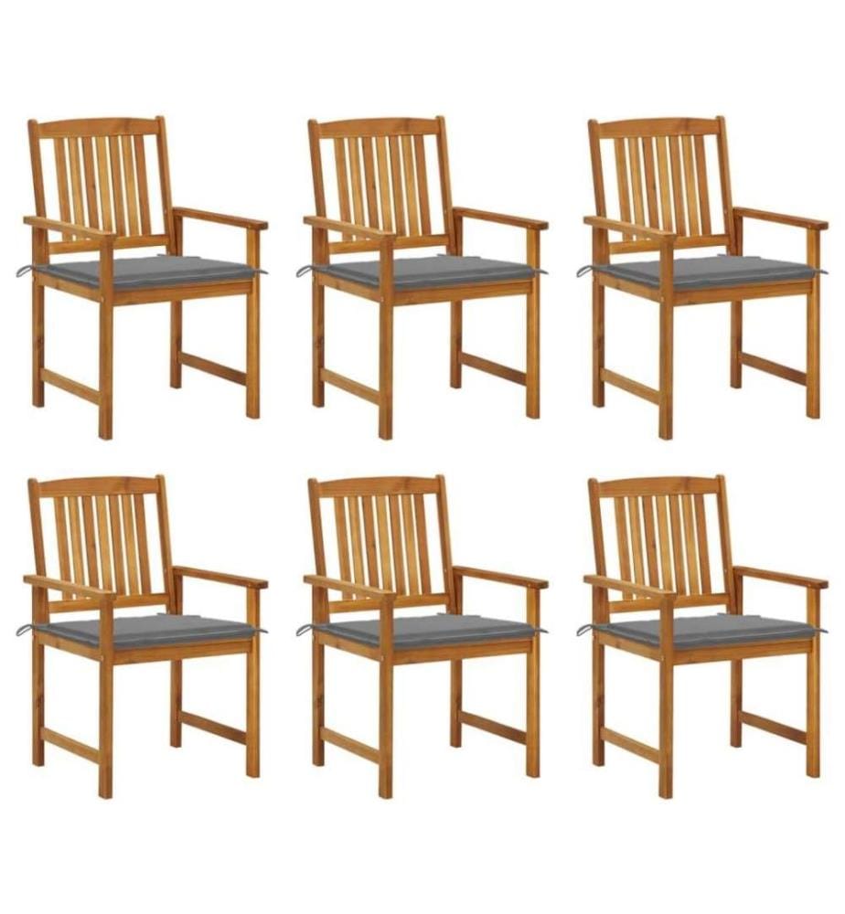 Chaises de jardin avec coussins 6 pcs Bois d'acacia massif