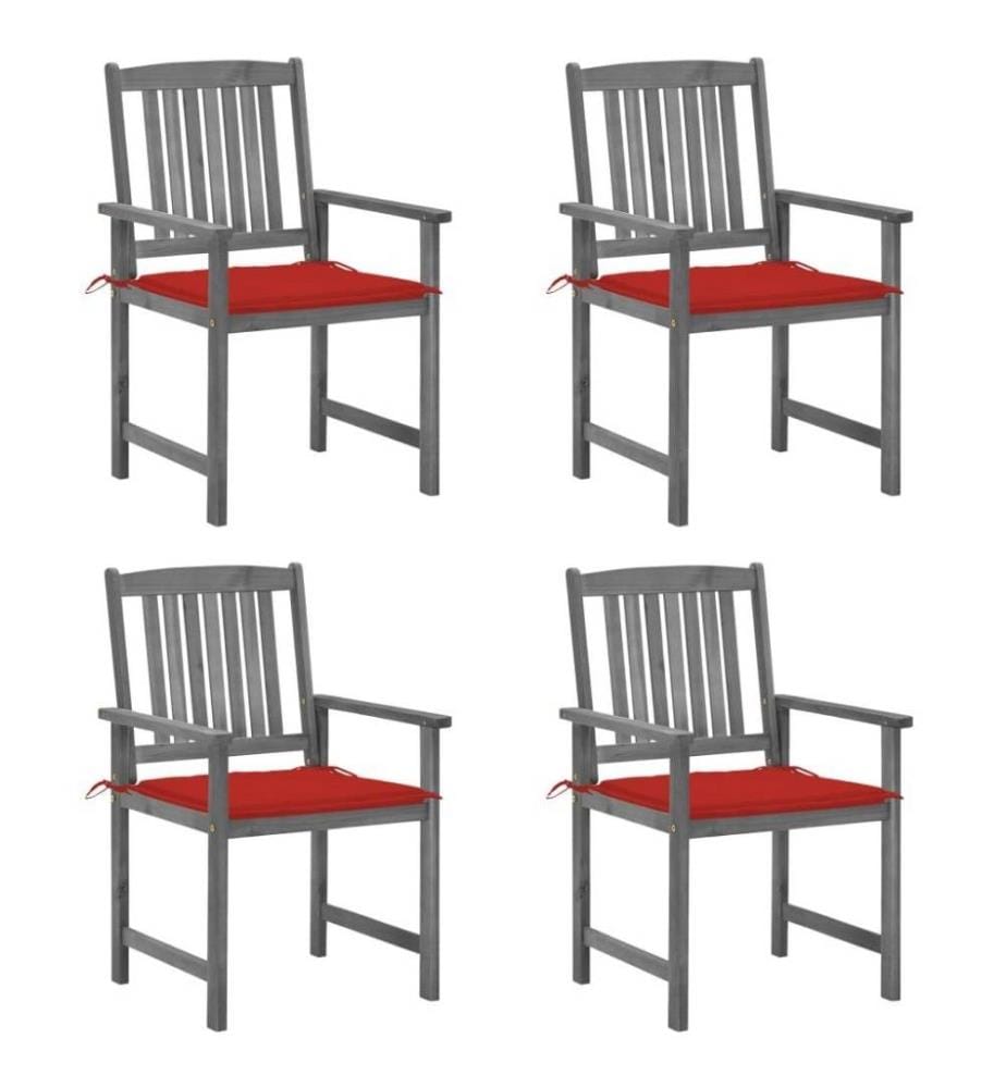 Chaises de jardin avec coussins 4 pcs Gris Bois d'acacia massif