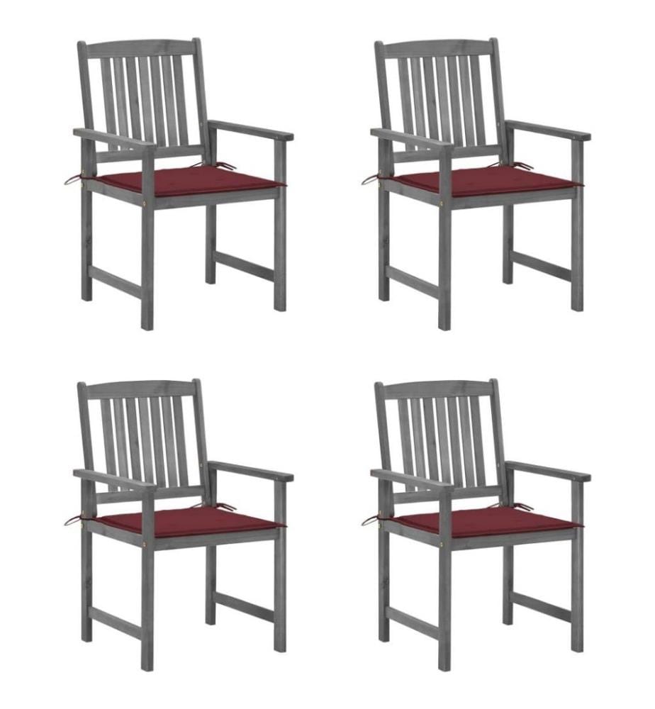 Chaises de jardin avec coussins 4 pcs Gris Bois d'acacia massif