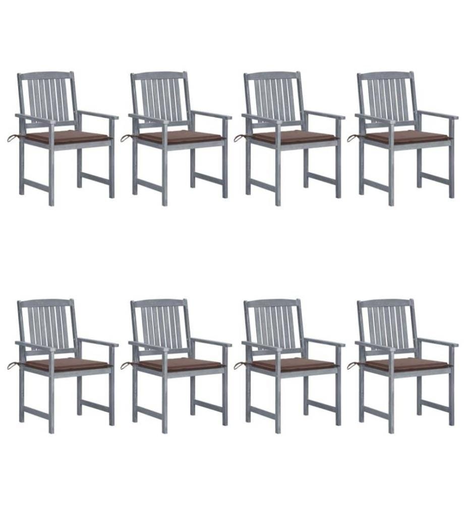Chaises de jardin avec coussins 8 pcs Bois d'acacia solide Gris