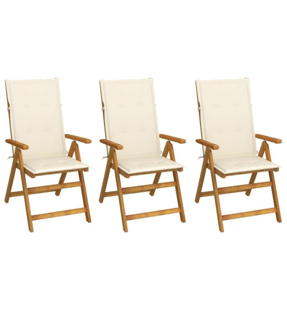 Chaises pliables de jardin 3 pcs avec coussins Bois d'acacia
