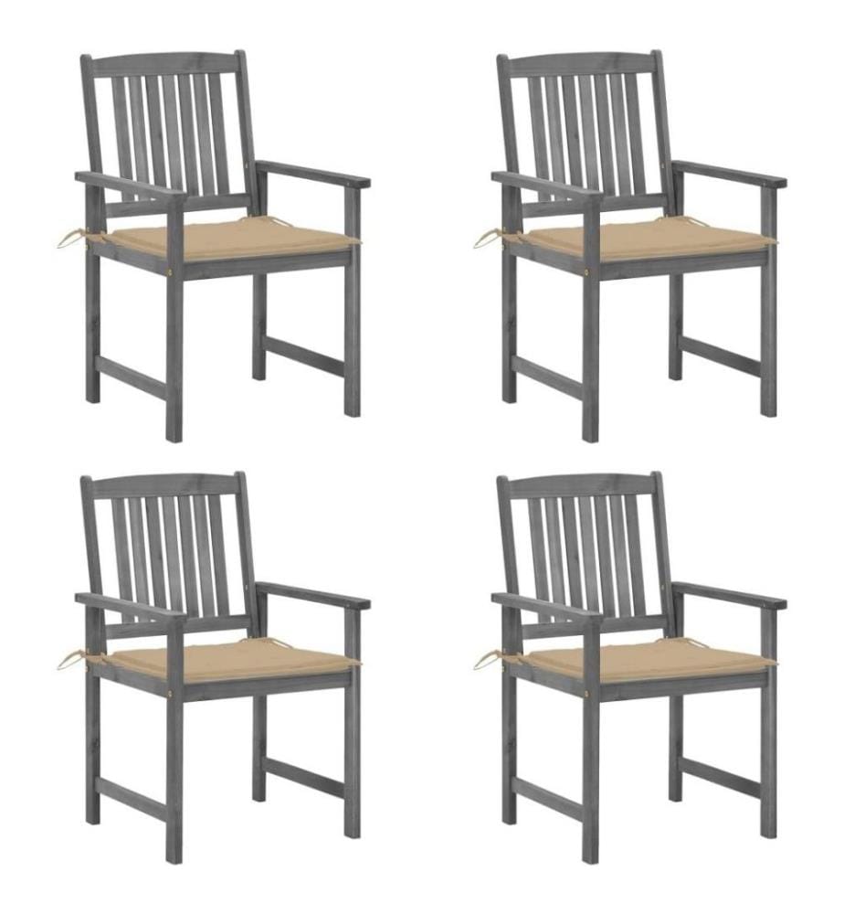 Chaises de jardin avec coussins 4 pcs Gris Bois d'acacia massif