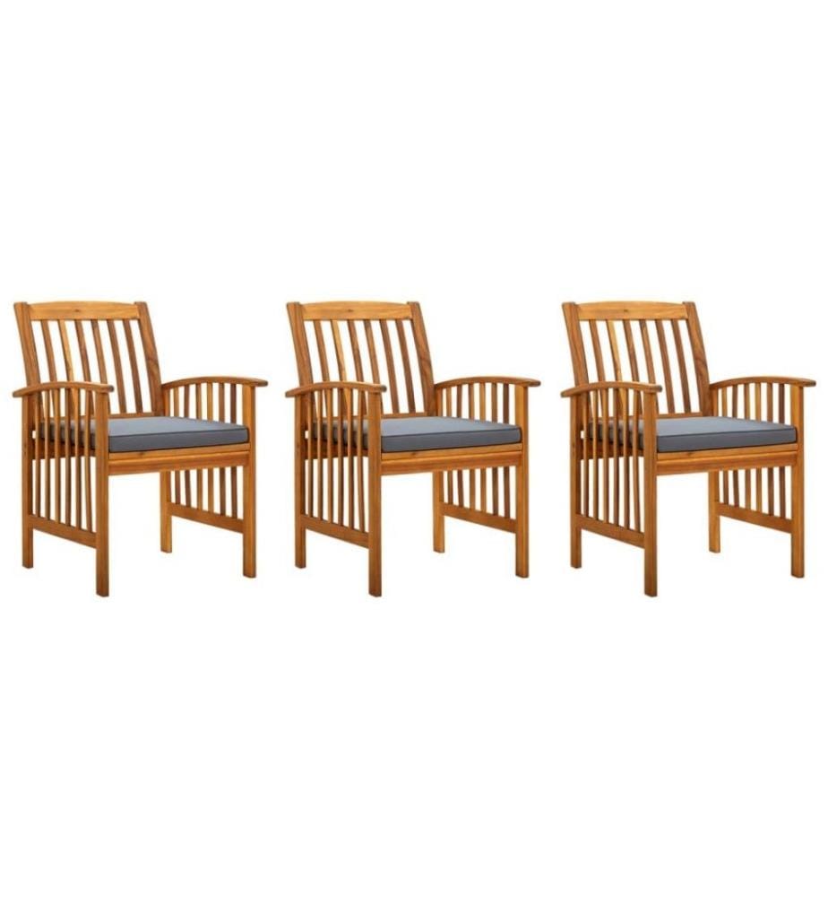 Chaises à dîner de jardin 3pcs et coussins Bois d'acacia massif