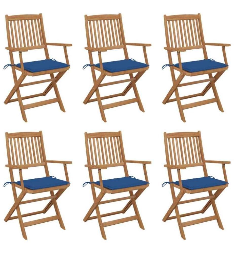Chaises pliables de jardin 6 pcs avec coussins Bois d'acacia